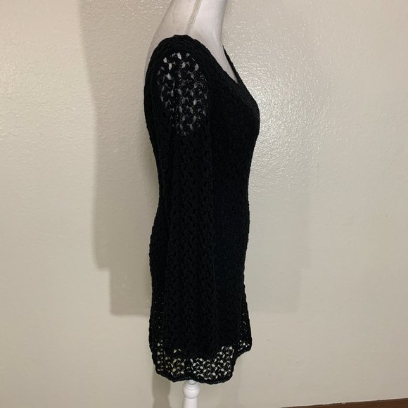 Free People Black Crochet Bell Sleeve Lined Dress - Picture 5 of 7